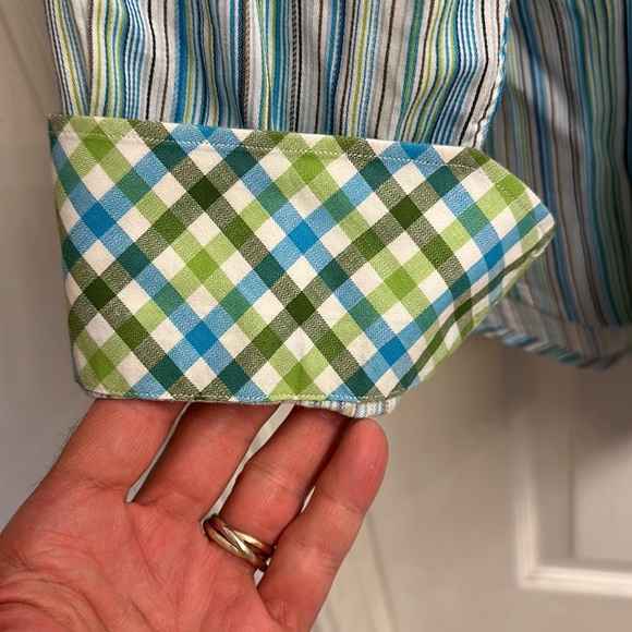Thomas Dean Button down shirt. XL, blue and green, flip cuff - Picture 3 of 4
